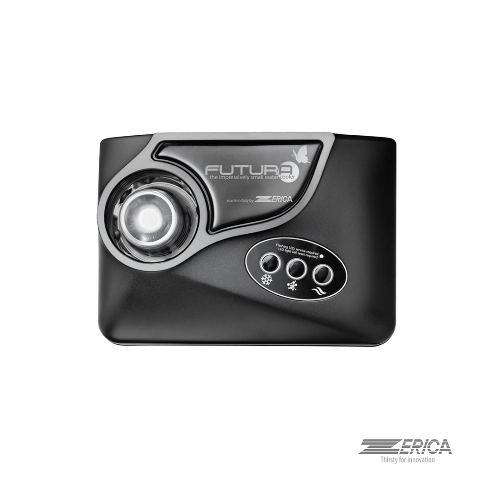 Erogatore d'acqua, refrigerata, microfiltrata e frizzante a colonna Futura 90 • Zerica in grado di erogare acqua naturale a temperatura ambiente, acqua naturale fredda ed acqua frizzante fredda. Ideale per locali commerciali e piccole attività.